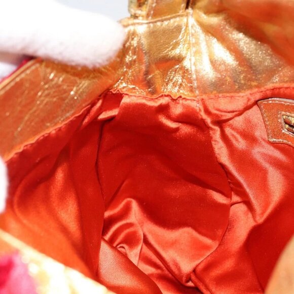 FENDI Mamma Baguette Shoulder Bag Satin Red Gold Auth 144979 - Picture 13 of 16